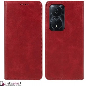 Dirbtinės odos atverčiamas dėklas su skyreliais - raudonas (Huawei Honor X7b/Honor 90 Smart)